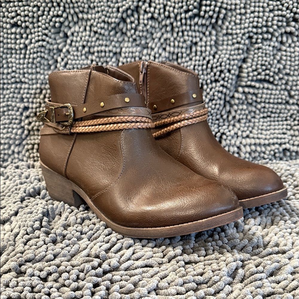 Jellypop Brown Ankle Booties with Braided Strap